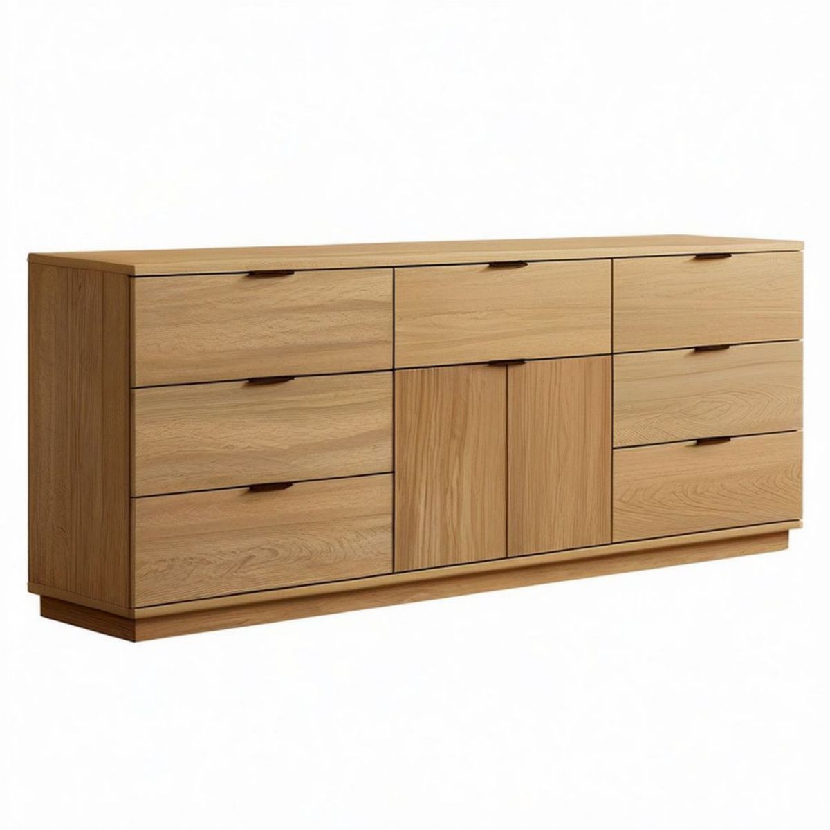 Massivholz-Aufbewahrung in Eiche Natur, 180 x 45 x 90 cm, mit 7 Schubladen und 2 Türen