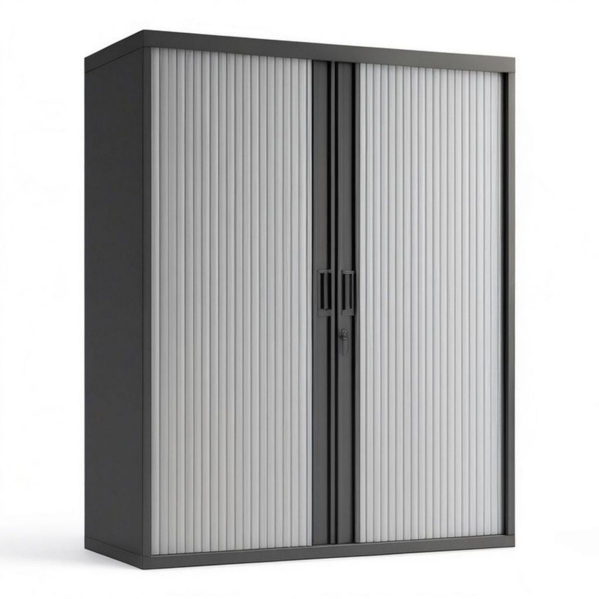 Rollladenschrank aus Stahlblech, abschliessbar, Schwarz/Hellgrau, 120 x 45 x 198 cm