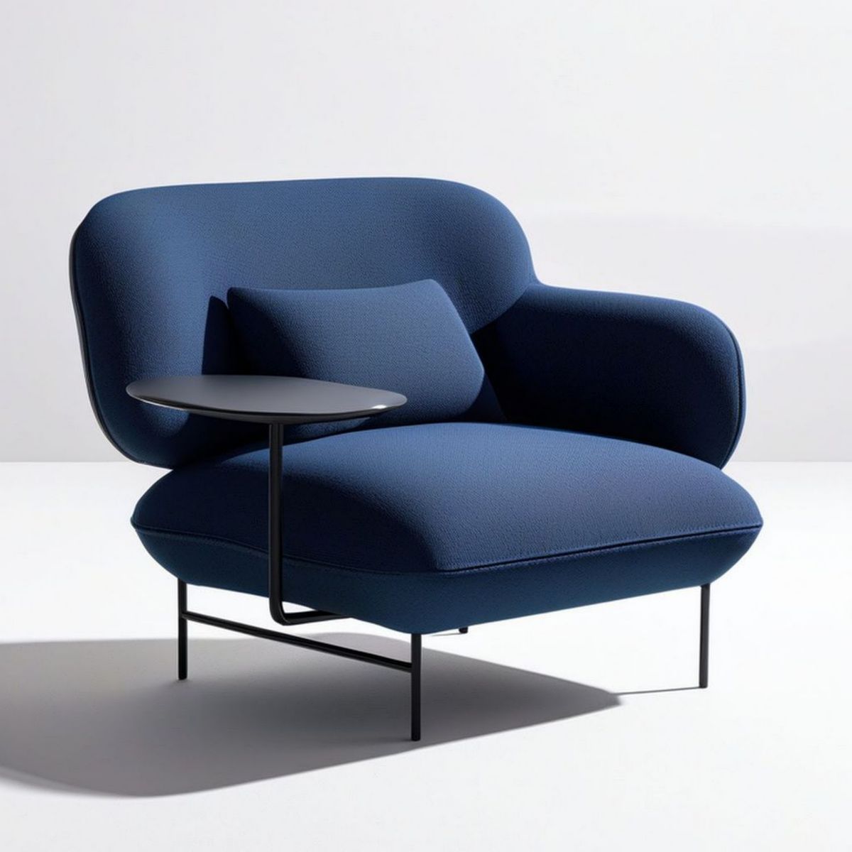 Loungesessel mit integriertem Beistelltisch, Dunkelblau/Schwarz, 92 x 86 x 82 cm