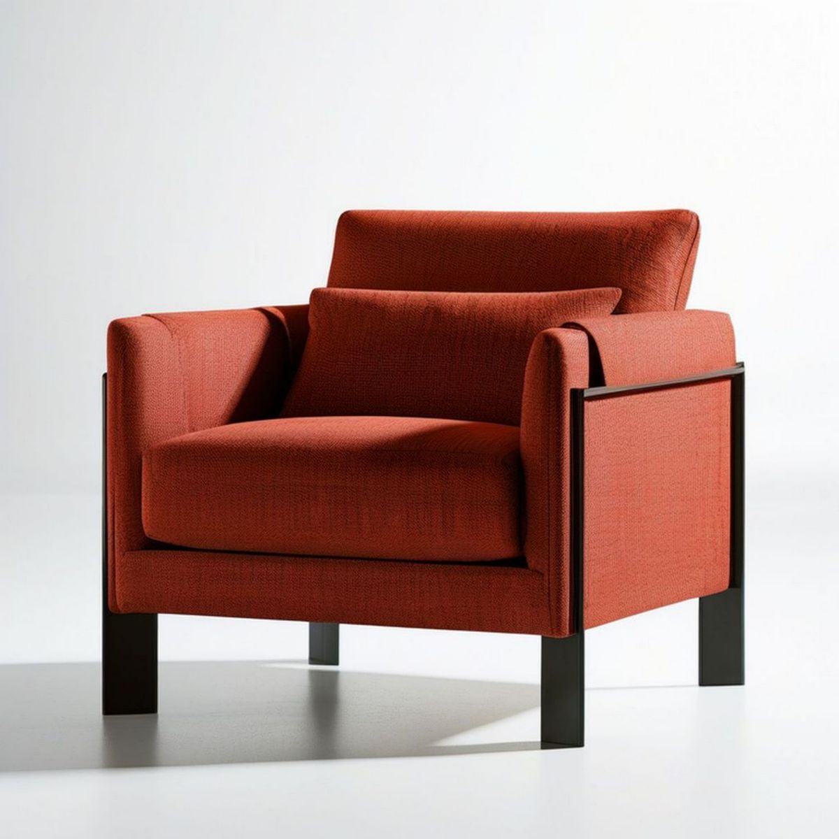 Sessel aus Polyester in Rostrot mit schwarzem Stahlgestell, 90 x 85 x 80 cm