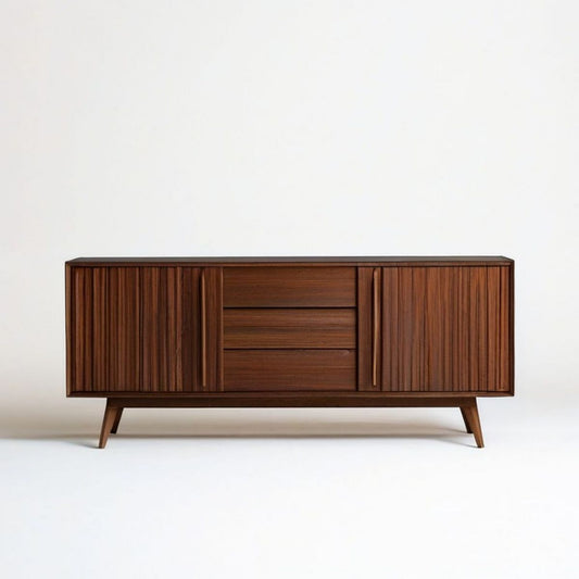 Sideboard mit 2 Türen und 4 Schubladen, 180 × 45 × 80 cm, Nussbaum Dunkelbraun