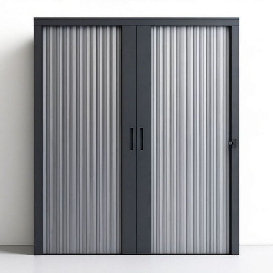 Rollladenschrank aus pulverbeschichtetem Stahl, 120 x 45 x 200 cm, Grau/Anthrazit