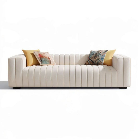 3-Sitzer Sofa in Cremeweiss mit schwarzen Stahlfüssen, 220 x 92 x 72 cm
