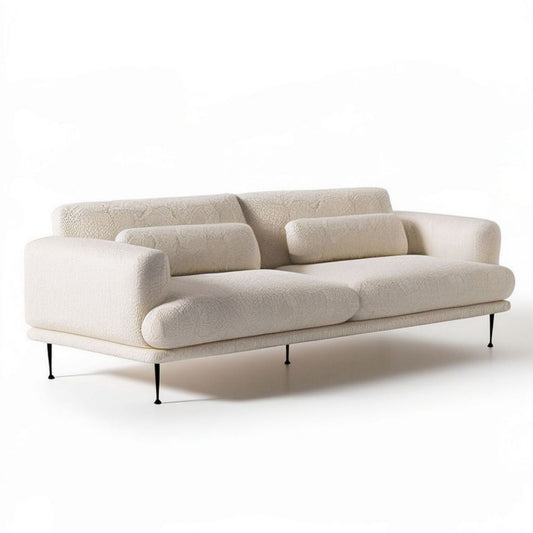 3-Sitzer-Sofa aus Bouclé in Cremeweiss mit schwarzen Stahlfüssen, 230 x 95 x 80 cm