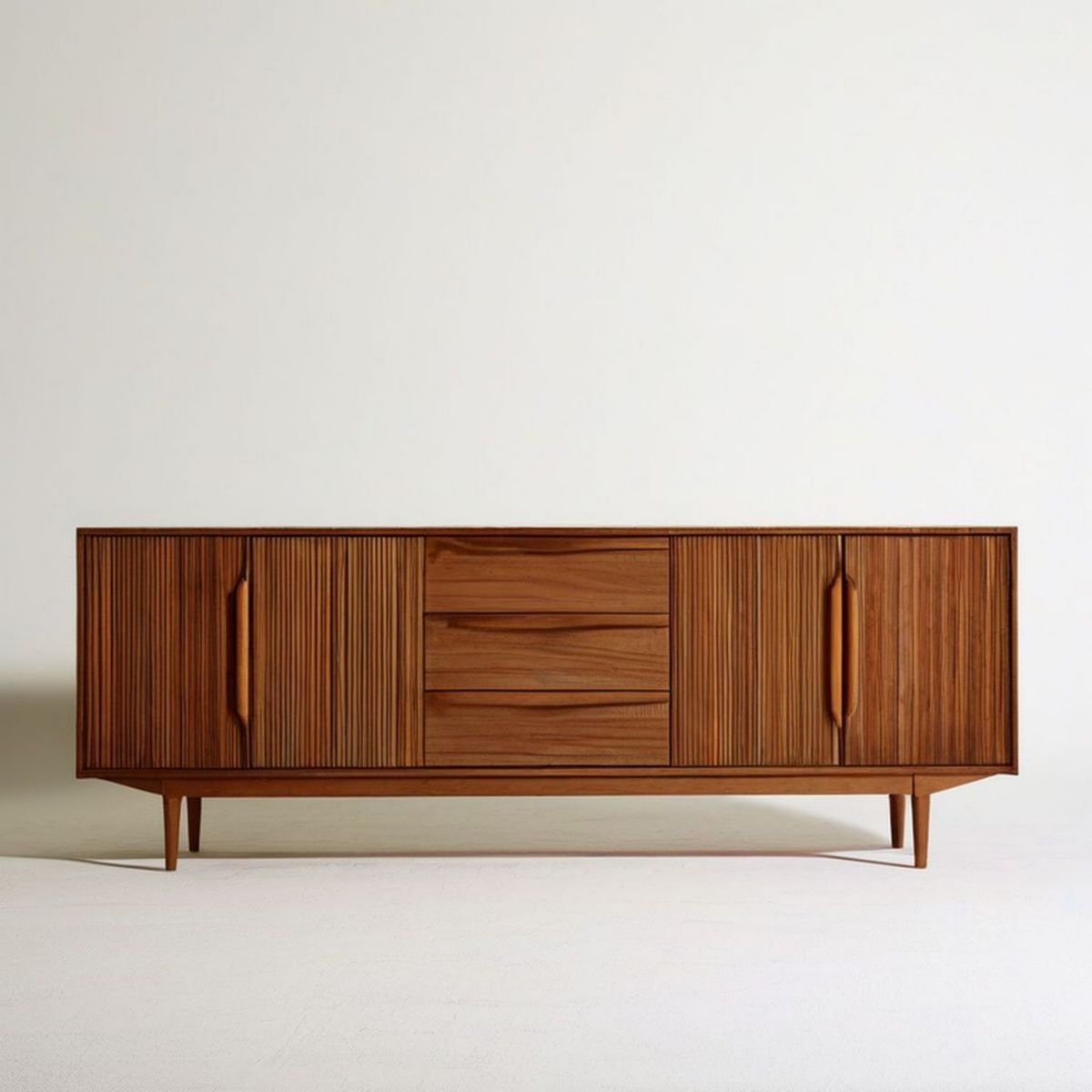 Sideboard aus massivem Nussbaumholz mit 2 Türen und 3 Schubladen, Nussbraun, 200 x 45 x 75 cm