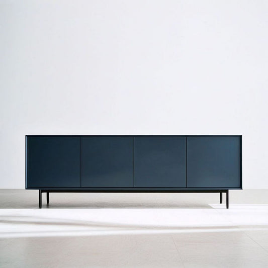 Sideboard mit 4 Türen, Dunkelblau/Schwarz, MDF und Stahl, 200 x 40 x 75 cm
