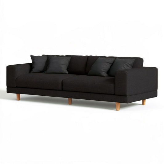 3-Sitzer-Sofa, 230 x 95 x 85 cm, Schwarz mit naturbraunen Holzfüssen