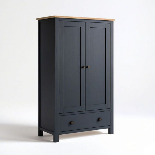 Kleiderschrank Schwarz/Natur aus MDF und Eichenholz, 90 x 45 x 180 cm