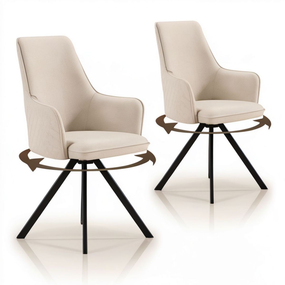 2er-Set drehbare Esszimmerstühle mit Armlehnen, Beige/Schwarz, 58 x 61 x 87 cm