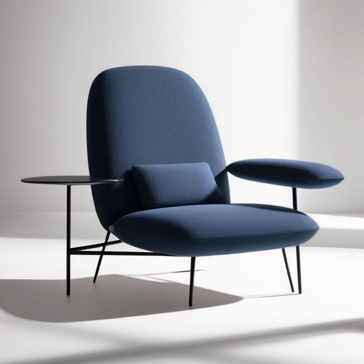 Loungesessel mit integriertem Beistelltisch und Armlehne, Dunkelblau/Schwarz, 92 x 78 x 82 cm