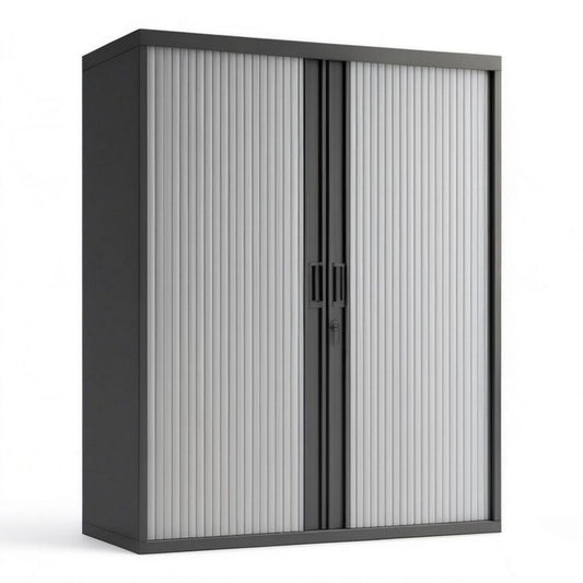 Rollladenschrank aus Stahlblech, abschliessbar, Schwarz/Hellgrau, 120 x 45 x 198 cm