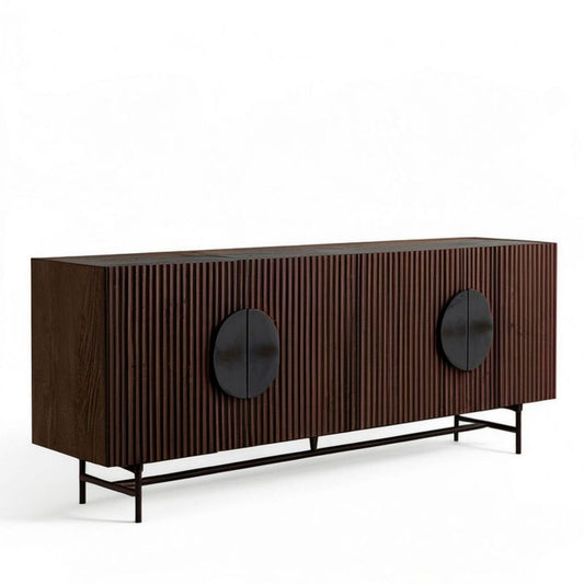 Sideboard mit 4 Türen, 160 x 40 x 80 cm, Dunkelbraun/Schwarz, MDF mit Walnussfurnier und Stahl