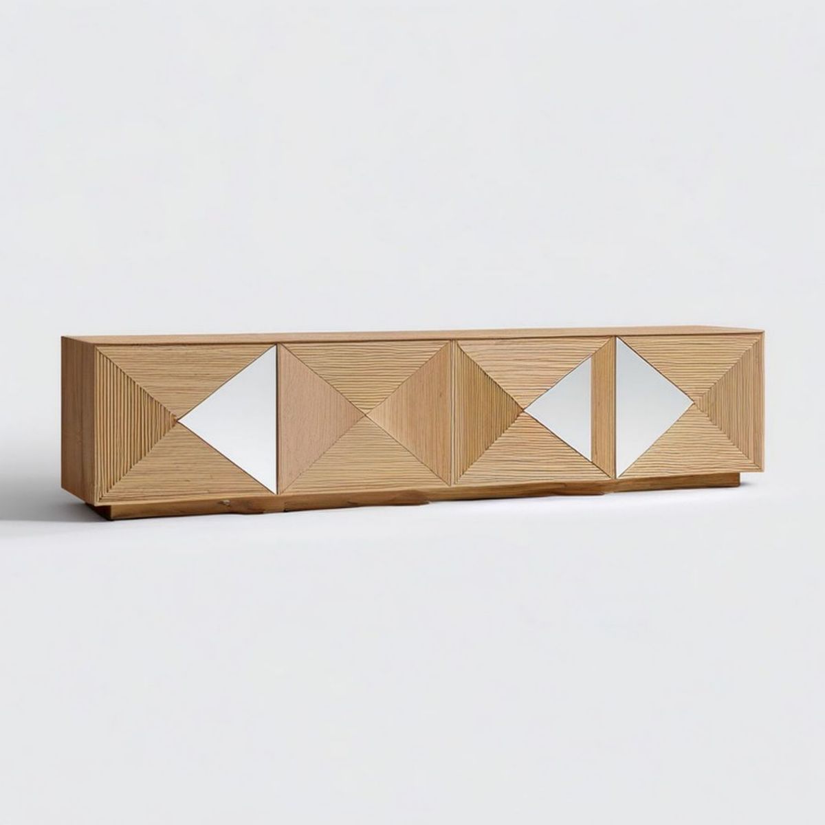 Sideboard 180 x 40 x 45 cm aus MDF mit Eichenfurnier und Spiegelglas, Natureiche/Silber