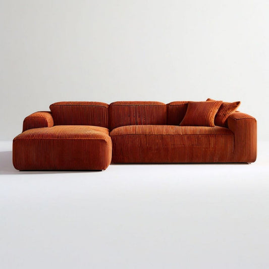Ecksofa mit Recamiere links, 260 x 165 x 78 cm, Rostorange