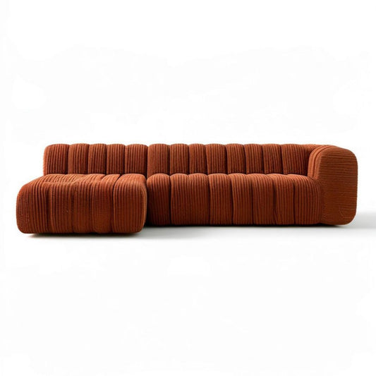 3-Sitzer Sofa mit Hocker, 220 x 95 x 72 cm, Rostbraun, gerippter Polyesterbezug