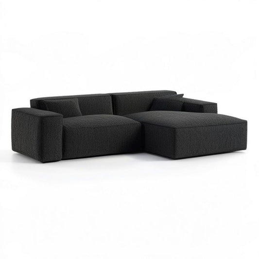 Ecksofa mit rechtsseitiger Recamiere, Schwarz, Bouclé-Polyester, 280 × 170 × 72 cm