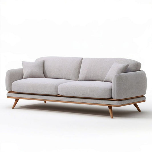 3-Sitzer Sofa 220 x 90 x 82 cm Beige mit naturbraunem Massivholzgestell