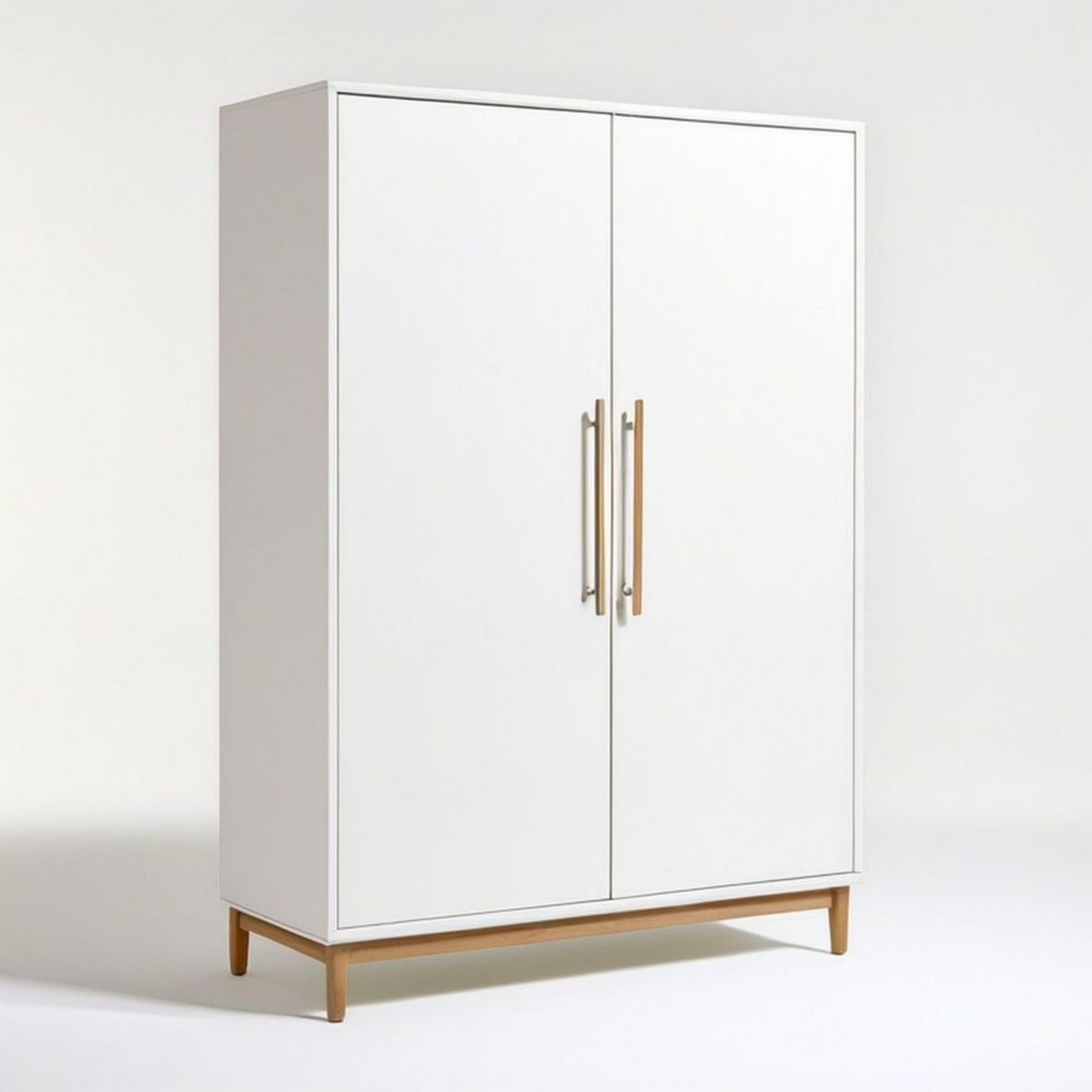 Kleiderschrank mit 2 Drehtüren, 4 Regalböden, 100 x 55 x 180 cm, Weiss/Naturholz