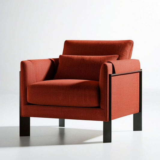Sessel aus Polyester in Rostrot mit schwarzem Stahlgestell, 90 x 85 x 80 cm