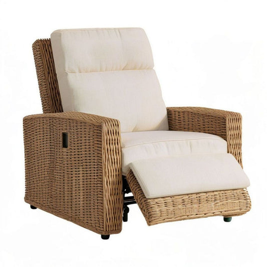 Manuell verstellbarer Relaxsessel aus Natur-Rattan mit Fussstütze, Naturbraun/Beige, 82 x 92 x 105 cm